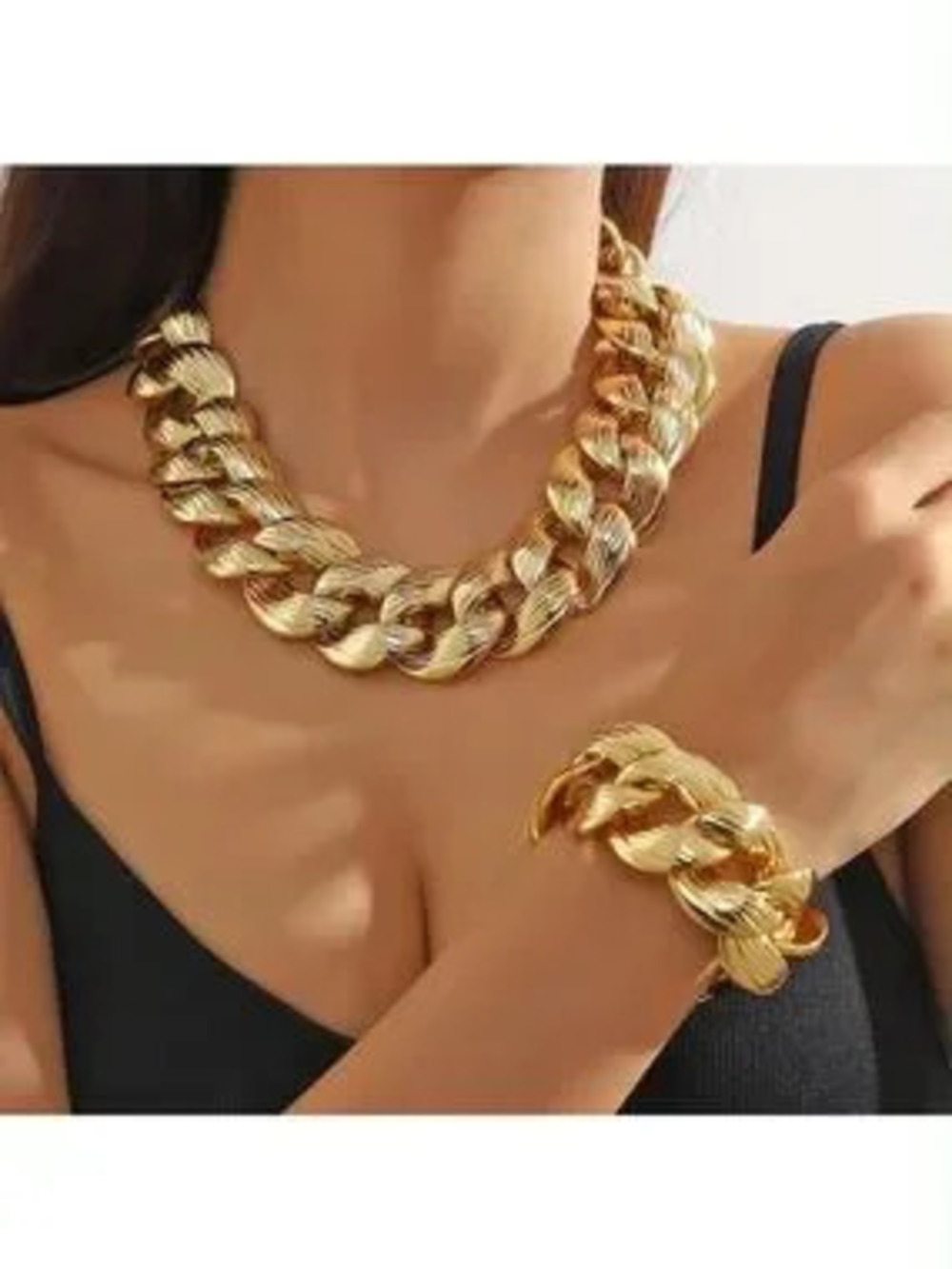 Anthropologie Gold-Tone Chunky Curb Necklace and Bracelet Set